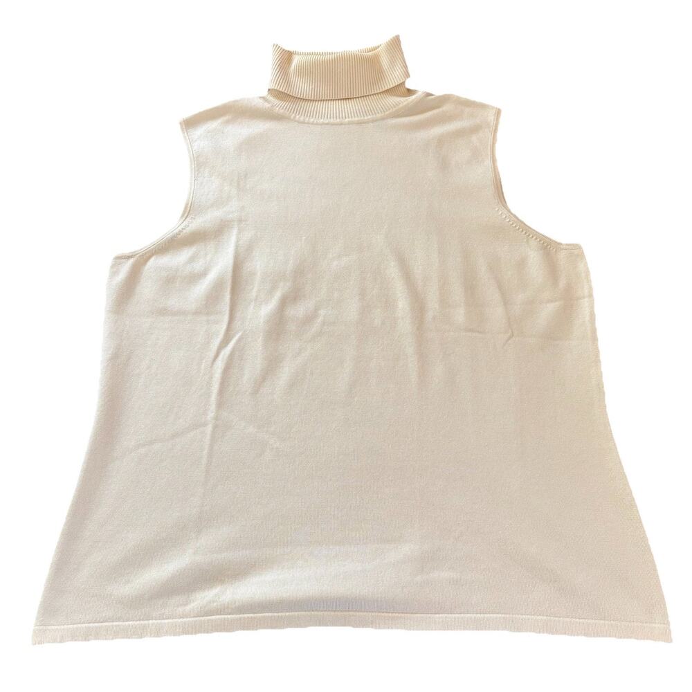 Kate Hill Women's Silk Blend Cream Turtleneck Sleeveless Pullover Sweater Large